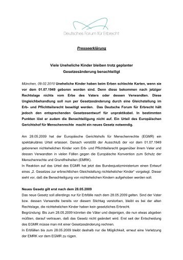 Presseerklärung: Gesetzesänderung uneheliche Kinder - Deutsches ...