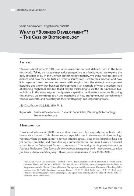 “business development”? − the case of biotechnology - sbr ...