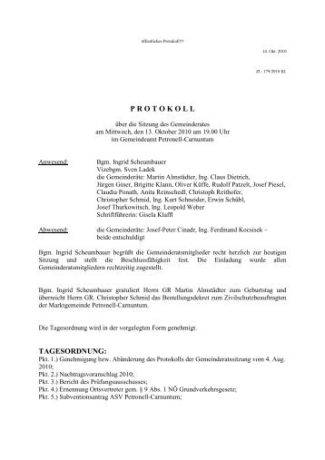 Gemeinderatssitzung (38 KB) - .PDF - Gemeinde Petronell-Carnuntum