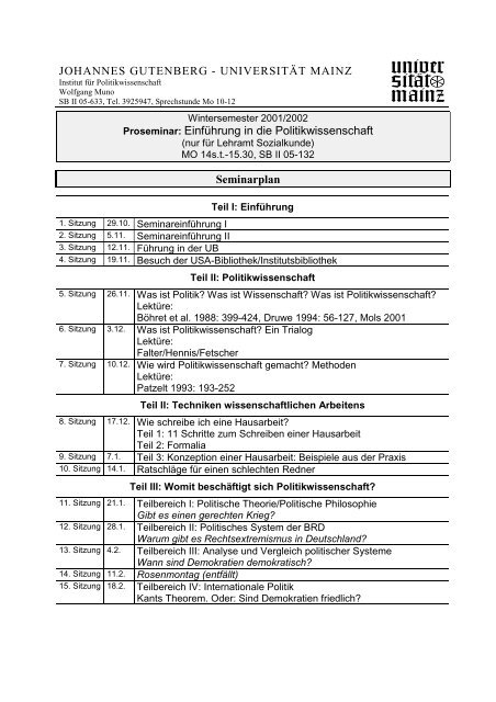 UNIVERSITÄT MAINZ Proseminar: Einführung - Institut für ...