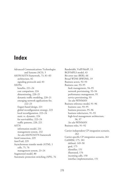 deploying and managing ip over wdm networks - Index of