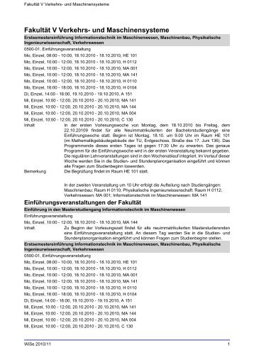 Fakultät V Verkehrs- und Maschinensysteme - TU Berlin