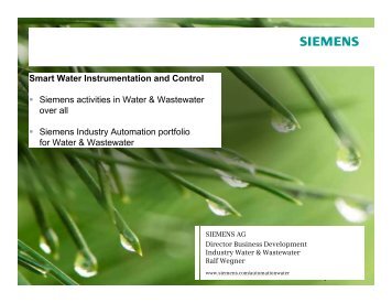 Smart Water Instrumentation and Control Siemens activities in ... - IWA