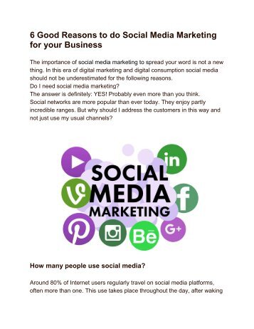 6 Good Reasons to do Social Media Marketing for your Business