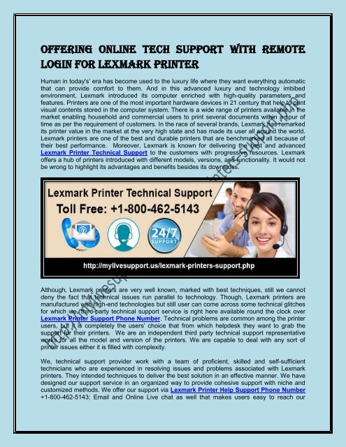 Offering Online Tech Support with Remote Login for Lexmark Printer