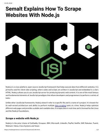 Semalt Explains How To Scrape Websites With Node.js