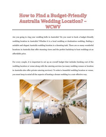 How to Find a Budget-Friendly Australia Wedding Location? – WCWV