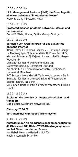 3. ITG-Fachtagung Photonische Netze 2002