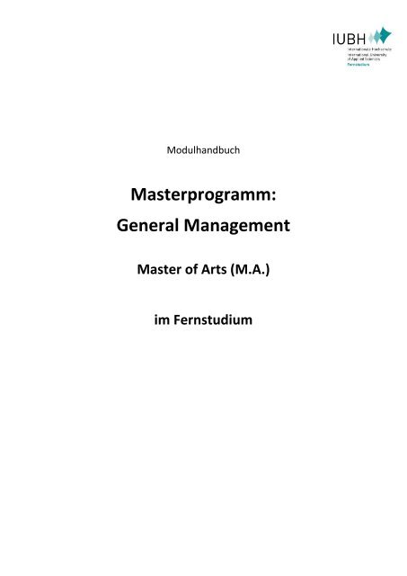 Masterprogramm General Management Iubh - 