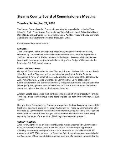 Stearns County Board of Commissioners Meeting Tuesday ...