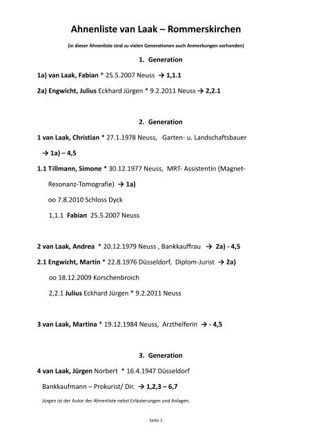 Ahnenliste van Laak - Ahnenforschung / Genealogie der Familien ...