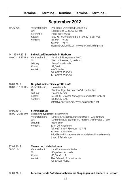 Veranstaltungskalender 2. Halbjahr 2012 - Lahn-Dill-Kreis