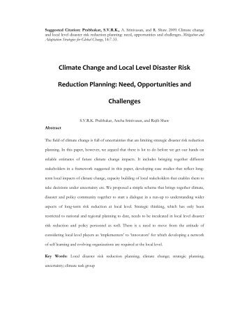 Climate Change and Local Level Disaster Risk Reduction Planning ...