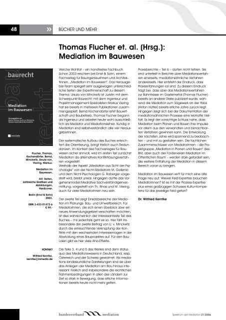 mediation in pLanen und bauen - Bundesverband Mediation eV