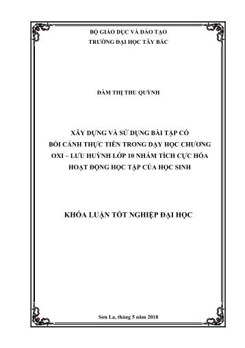 Xây dựng và sử dụng bài tập có bối cảnh thực tiễn trong dạy học Chương Oxi - Lưu huỳnh lớp 10 nhằm tích cực hóa hoạt động học tập của học sinh