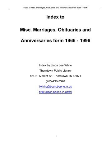 to Misc. Marriages, Obituaries and Anniversaries form 1966 - 1996