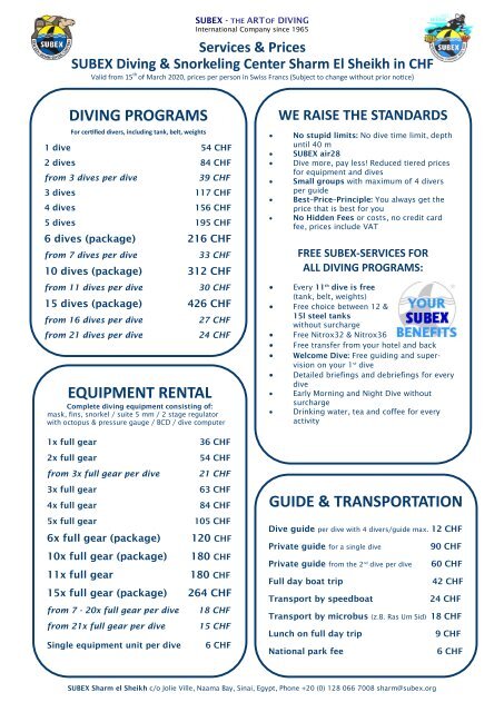 SSH Pricelist CHF pg