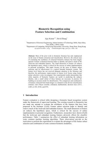 Biometric Recognition using Feature Selection and Combination