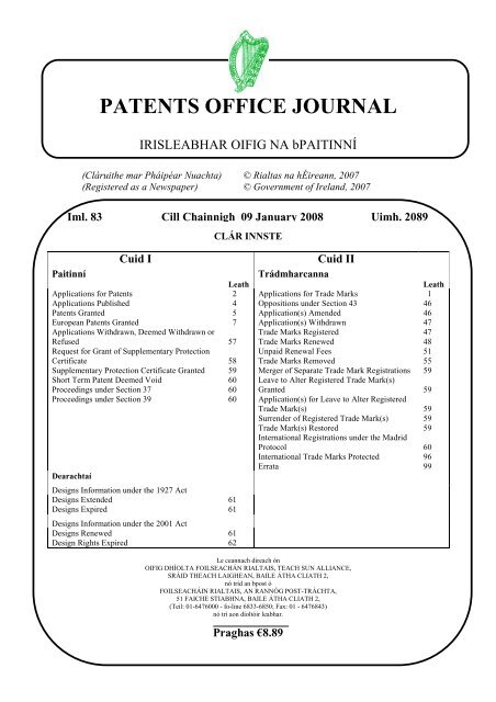 patents office journal   Irish Patents Office