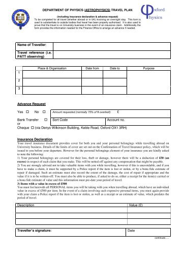 Travel Plan Form - Astrophysics