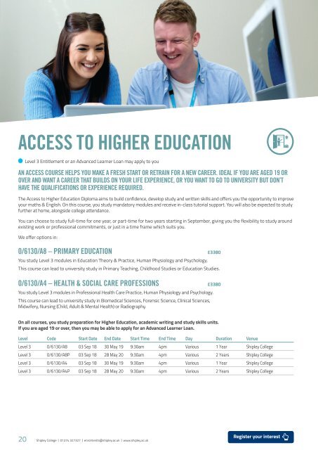 Shipley College Part-time Prospectus 2018-19