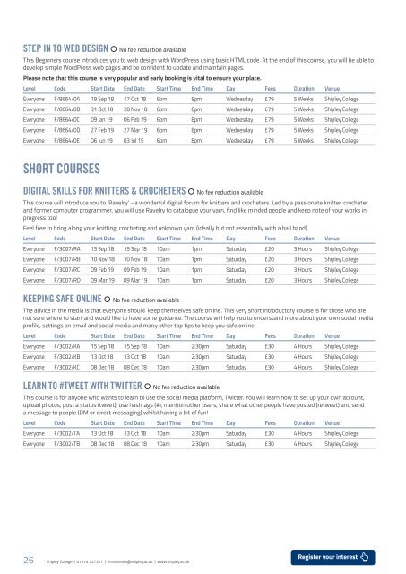 Shipley College Part-time Prospectus 2018-19