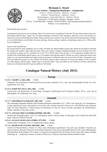 Catalogue Natural History (July 2012) - Hermann L. Strack