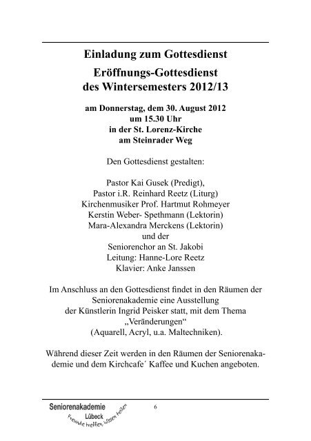 Vorträge – Steinrader Weg 18 - Gemeindediakonie Lübeck eV