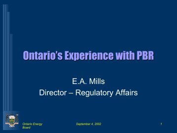 Ontario's Experience with PBR - Ontario Energy Board