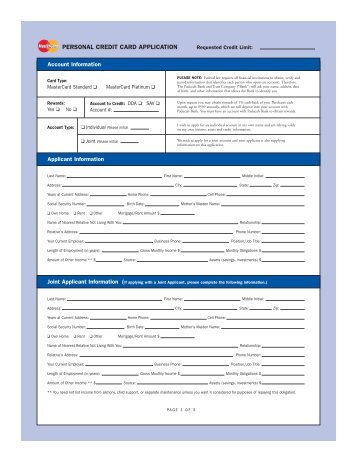PB personal CC application form - Paducah Bank