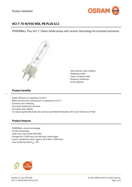 HCI-T 70 W/930 WDL PB PLUS G12 - LUCKINSlive