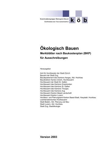 Ökologisch Bauen Merkblätter nach Baukostenplan (BKP) - Eco-Bau