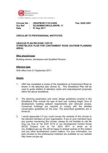 Circular No : URA/PB/2011/10-CUDG Fax: 6220 3201 Our Ref : DC ...