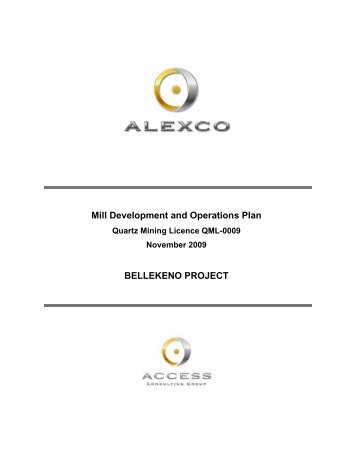 Mill Development and Operations Plan BELLEKENO PROJECT