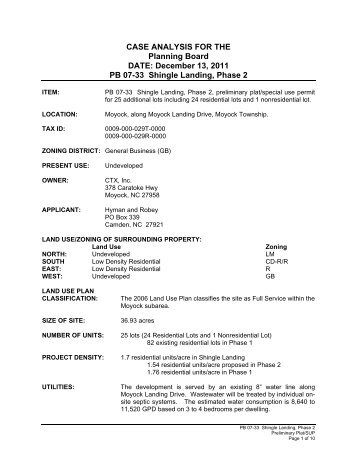 Planning Board Case Analysis PB 07-33 Shingle Landing, Phase 2