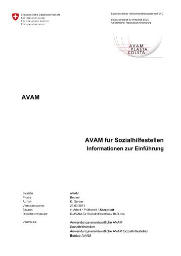 AVAM AVAM für Sozialhilfestellen Informationen zur Einführung