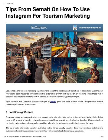 962 - Tips from Semalt on How to Use Instaram for Tourism Marketing