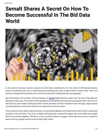 988 - Semalt Shares a Secret on How to OBecome Successful in the Bid Data World