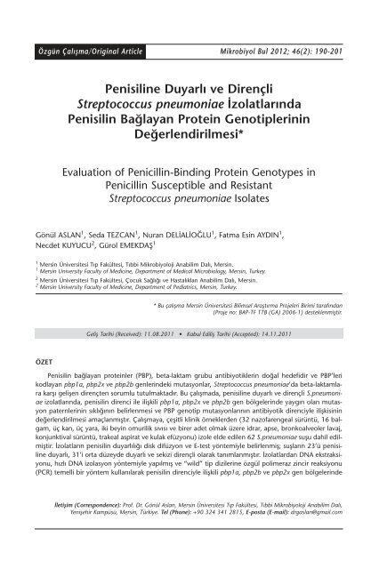 Penisiline Duyarlı ve Dirençli Streptococcus pneumoniae ...