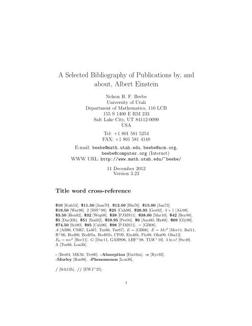 A Selected Bibliography of Publications by, and about, Albert Einstein