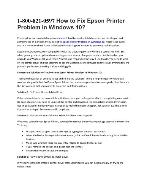 1-800-821-0597 How to Fix Epson Printer Problem in Windows 10