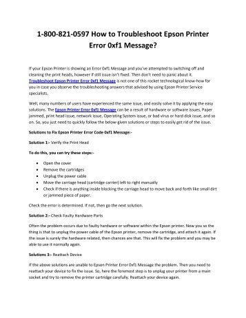 1-800-821-0597 How to Troubleshoot Epson Printer Error 0xf1 Message
