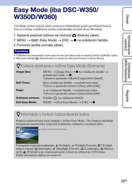 Sony DSC-W350D - DSC-W350D Guide pratique Slovaque