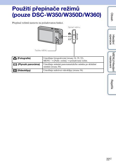 Sony DSC-W350D - DSC-W350D Guide pratique Tch&egrave;que
