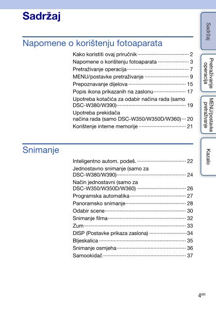 Sony DSC-W350D - DSC-W350D Guide pratique Croate