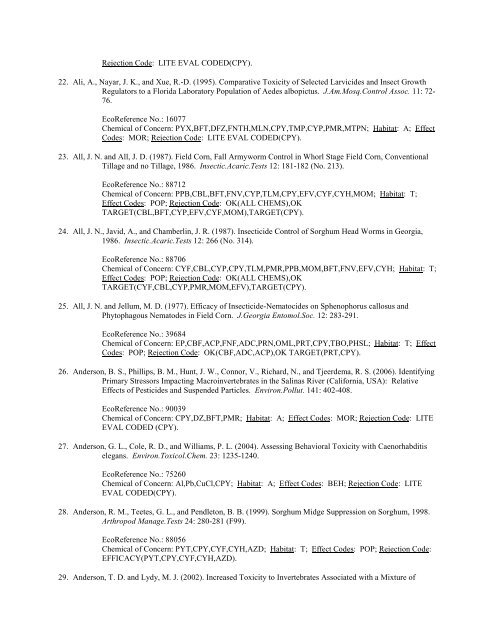 Appendix F. List of citations accepted by ECOTOX - US ...