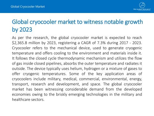 Cryocooler Market Opportunities, Size, Share, Trends, Revenue, Growth and Demand by 2023