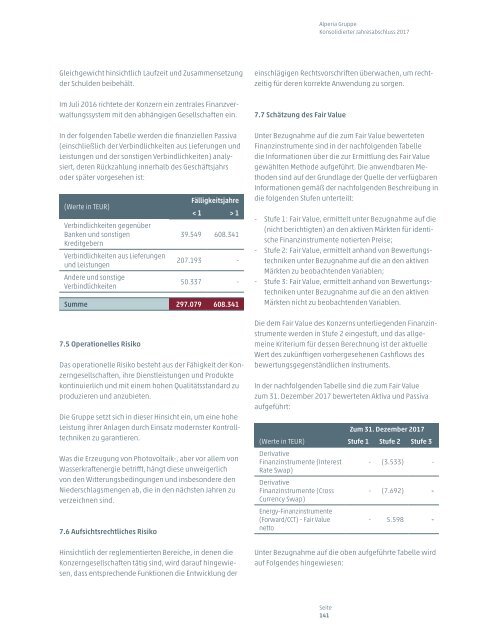 Jahresabschluss und konsolidierter Abschluss Alperia 2017