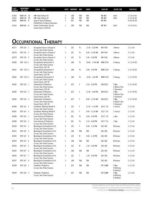 Fall 2018 Open University Schedule (Interactive)