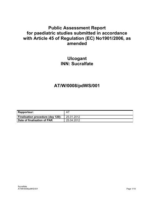 Public Assessment Report for paediatric studies submitted in ...